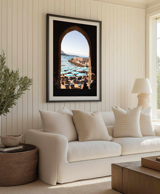 Cefalù Sicily wall art photograph in portrait format featuring Porta Pescara, the iconic archway to Porto Vecchio Beach