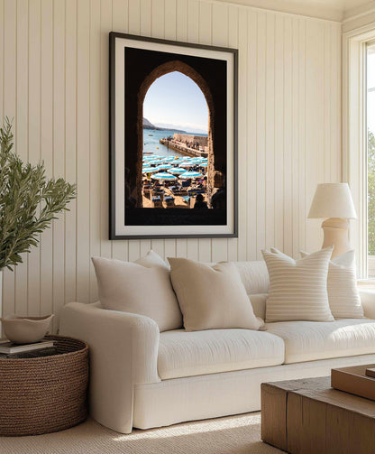 Cefalù Sicily wall art photograph in portrait format featuring Porta Pescara, the iconic archway to Porto Vecchio Beach