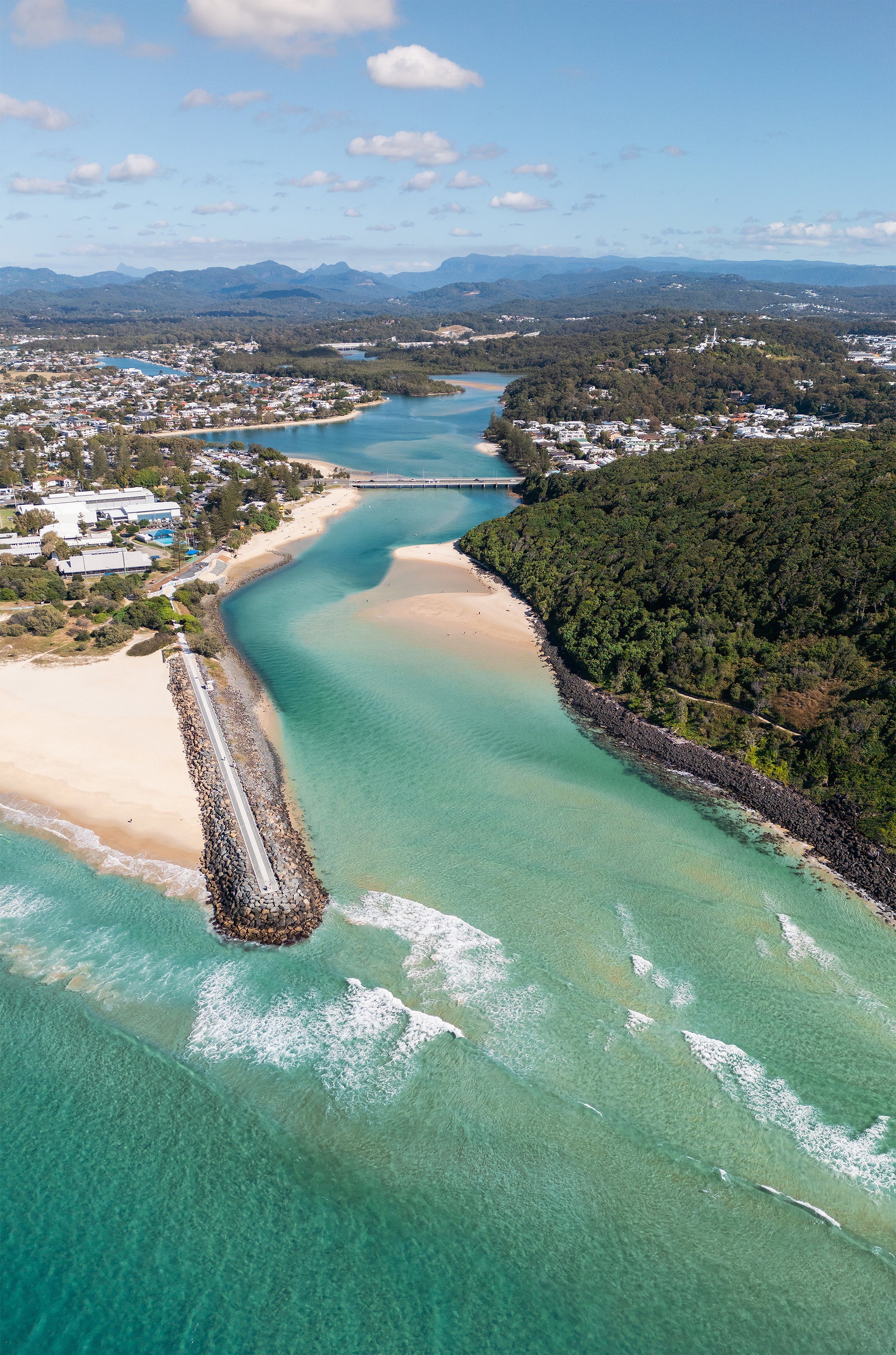 Aerial print of Tallebudgera Creek mouth and rock wall, Gold Coast – turquoise coastal wall art